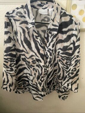 Alfred Dunner Sheer Animal-Print Blouse – Size 16